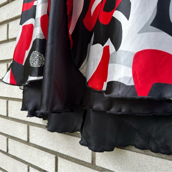 Bisou Bisou Y2K Red Black White Abstract Halter Dress Sz 12 Homecoming Hoco - Picture 2 of 10